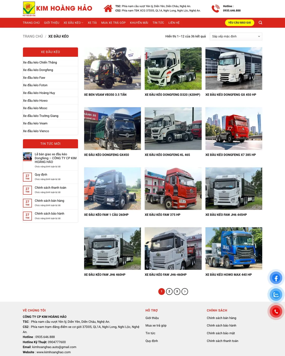 Trang xe đầu kéo