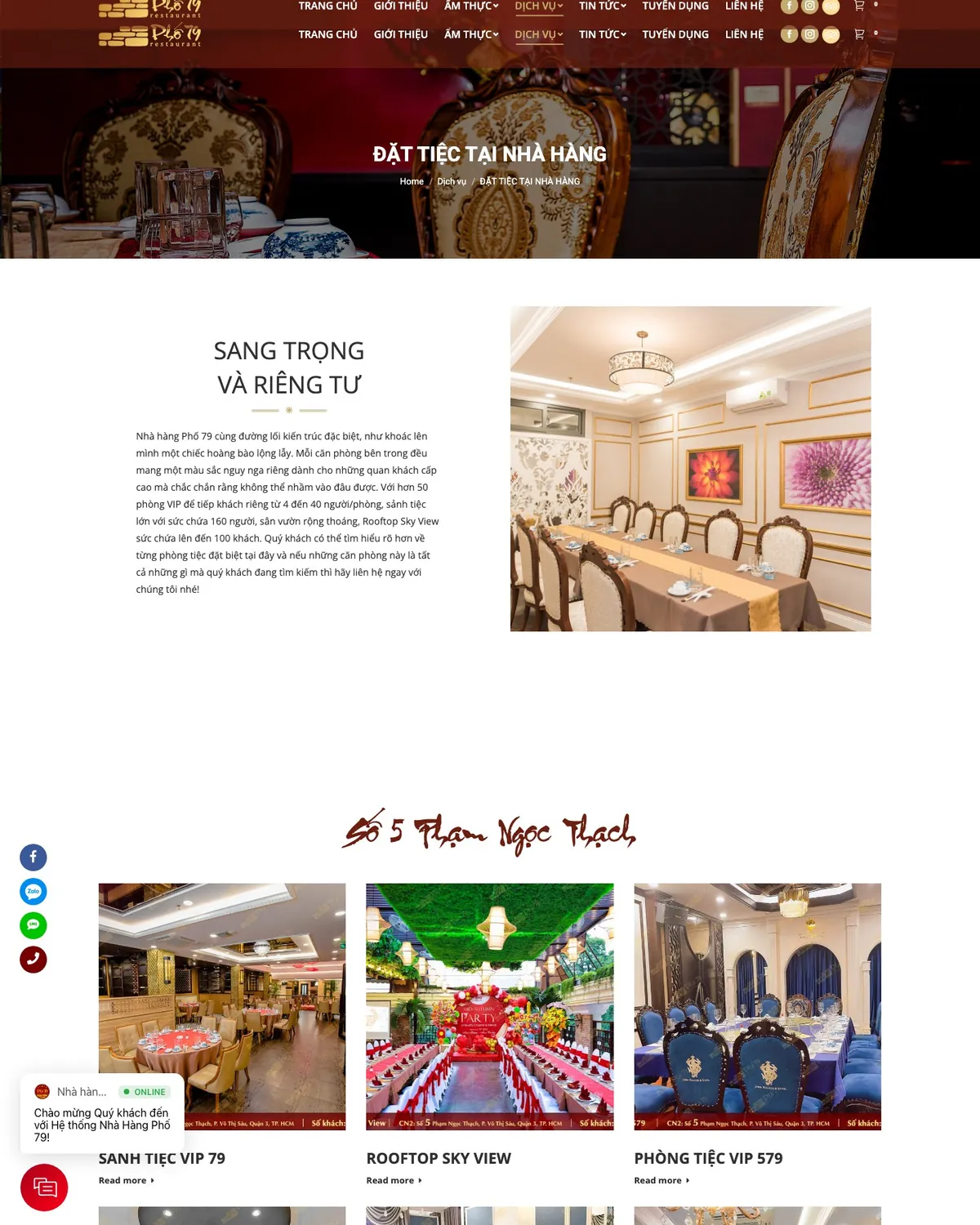 Trang đặt tiệc tại nhà hàng