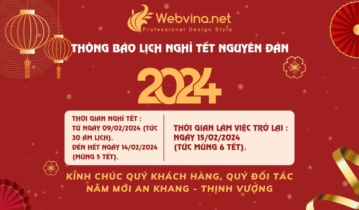 THÔNG BÁO LỊCH NGHỈ TẾT NGUYÊN ĐÁN 2024
