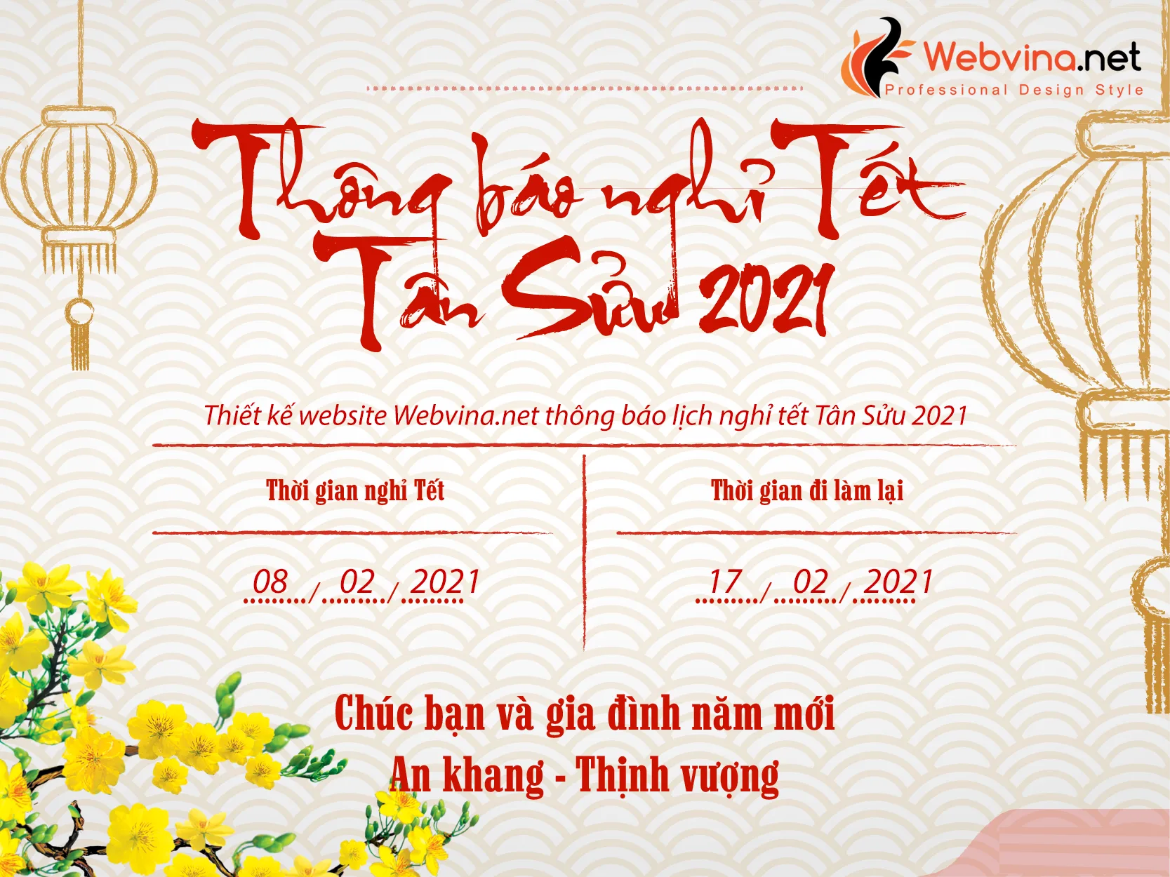 Thiết kế Webvina.net thông báo lịch nghỉ Tết Tân Sửu 2021
